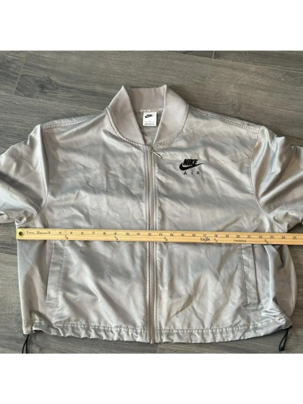 Nike Air Jacket Womens 1X Satin Bomber Windbreaker Full Zip Drawcord Swoosh Crop